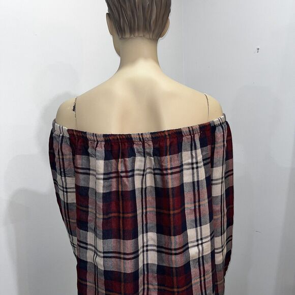 NWT Cloth and Stone Anthropologie Plaid Off the Shoulder Shift Dress Size M - Picture 5 of 7